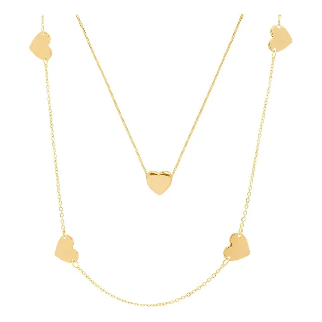 Colar Duplo Coração Folheado A Ouro 18k