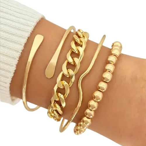 Mix De Pulseiras Dourada Bracelete Elos Acessório Moda 4 Pçs