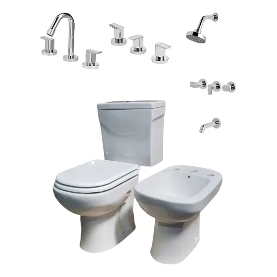 Juego Pringles Cuarzo Bidet Inodoro Asiento Mochila Griferia