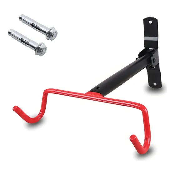 Soporte Base Pared Bicicleta Gancho Horizontal 30kg + Chazos Color Negro/rojo