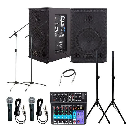 Kit Som Completo Caixa 8 Ativa Passiva Mesa 6canais Pedestal