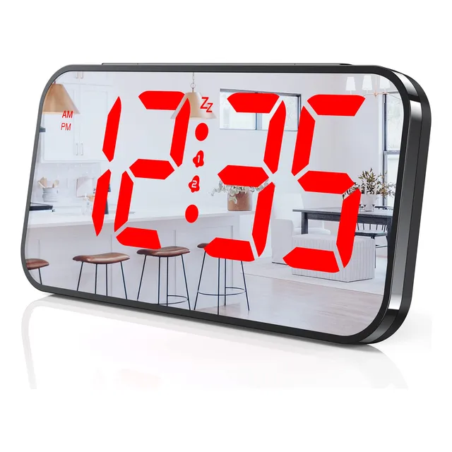Reloj Pared Digital Pantalla Espejo Led 9.6  Despertador Luz
