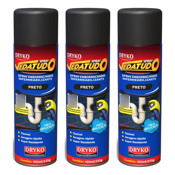 03 Borracha Líquida Impermeabiliza Telhas Calhas 400ml Cor 3 Preto