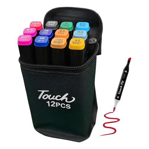 Kit 24 Caneta Canetinha Touch Ponta Dupla Com Estojo Bolsa +