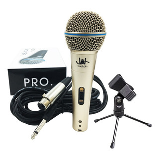 Microfone M58 Dinùmico Cardióide Metal C/tripé P10 Com Cabo Cor Dourado Microfone M58 Dinùmico Cardióide Metal C/tripé P10 Com Cabo Cor Dourado