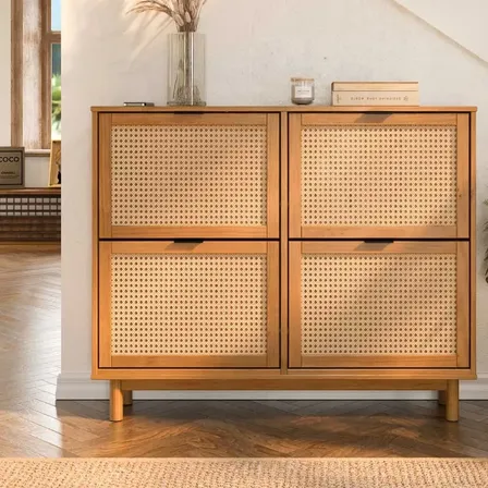 Sapateira Telinha Rattan 24 Pares Madeira 4 Portas Cefira Freijó