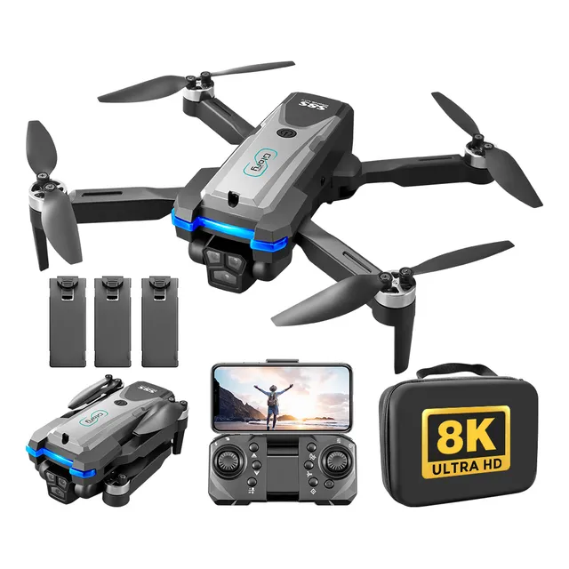 Drone Axnen S8s Con Cámara Dual Sin Escobillas 3 Baterías Negro