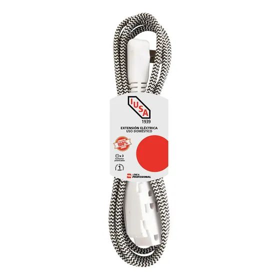 Extensión Eléctrica Trenzada Blanco Con Negro 2 Metros Iusa