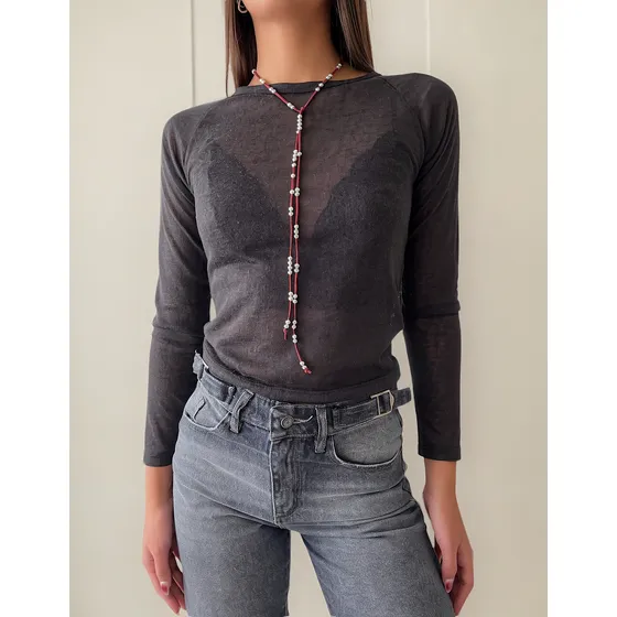 Remera Mujer Semitransparente Manga Larga Al Cuerpo.