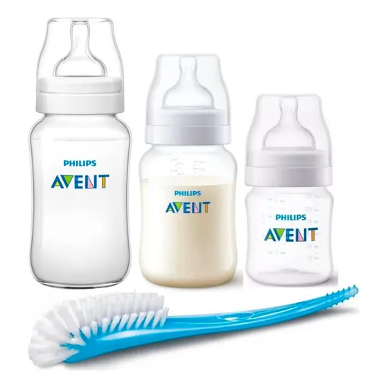 Set Recien Nacido Avent Classic 3 Biberones + Escobilla