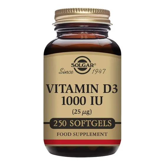Suplemento Solgar De Vitamina D3, 25 Mcg (1000 Ui), 250 Cáps