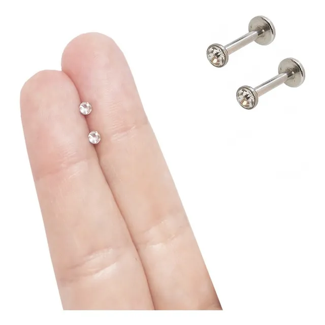 2 Piercing Labret Rosca Interna Con Strass Aro Labio Tragus Color 2 Blanco