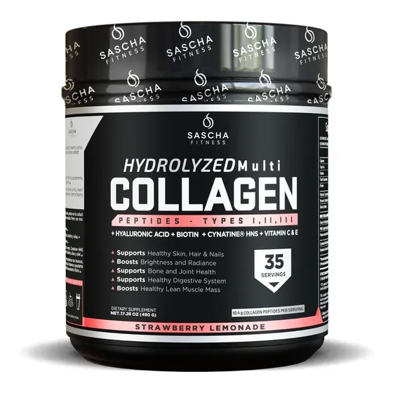 Colageno Hidrolizado Sascha Fitness Fresa - 490 G Sabor LIMONADA DE FRESA