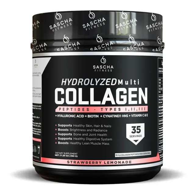 Colageno Hidrolizado Sascha Fitness Fresa - 490 G Sabor LIMONADA DE FRESA