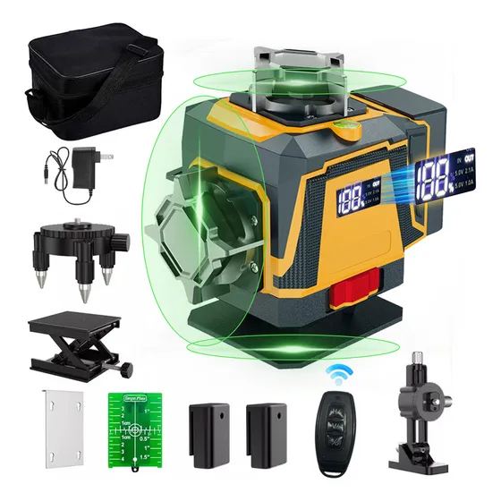 Nivel Láser 16 Líneas Verde 4d Nivelador Autonivelante construccion medicion herramienta con 2 baterías Nivel láser digital profesional