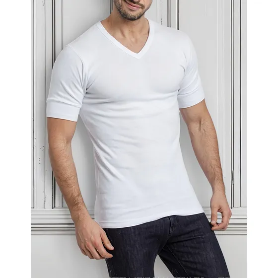 Camiseta Algodón Eyelit Manga Corta Cuello En V Art. 172