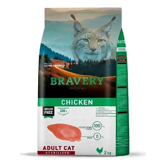 Alimento Bravery Super Premium para gato adulto sabor pollo en bolsa de 7kg