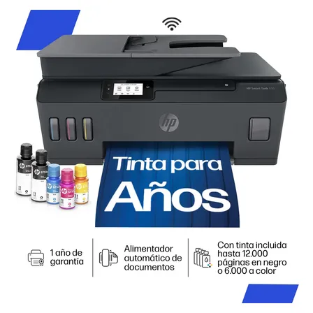 Impresora Multifuncional HP Smart Tank 530 Tinta Continua Color Wi-Fi Smart App ADF Alimentador Automático