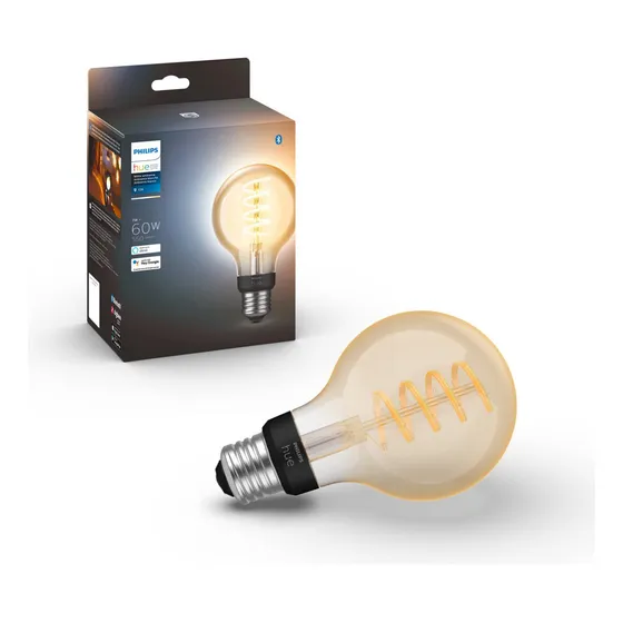 Foco Inteligente Philips Hue G25 Filamento luz blanca regulable de cálida a fría compatible con la aplicación, asistente de voz