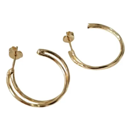 Brinco Feminino Meia Argola Dupla Folheado Ouro 18 Semi Joia