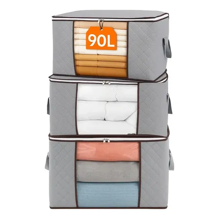Pack de 3 Organizadores de Ropa Grandes con Ventana Transparente para Armario Gris