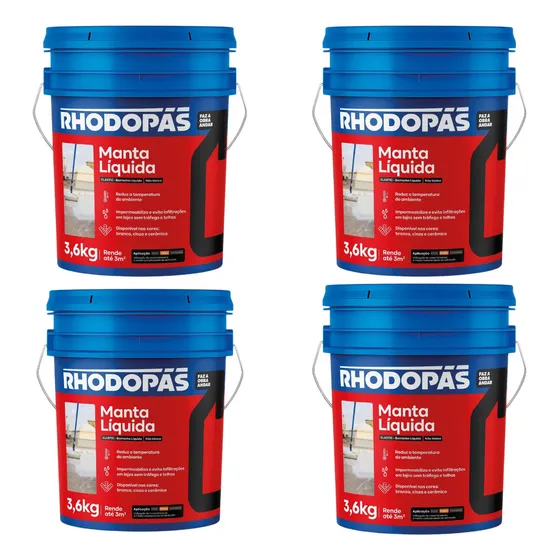 Kit C/4 Manta Liquida Cinza Rhodopas 3,6l Rende Até 12m2 Acabamento Fosco