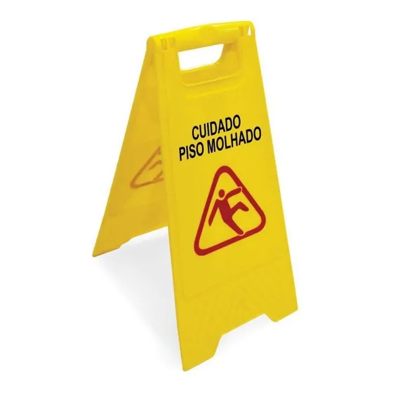Placa Sinalizadora Cuidado Piso Molhado Cavalete Amarela
