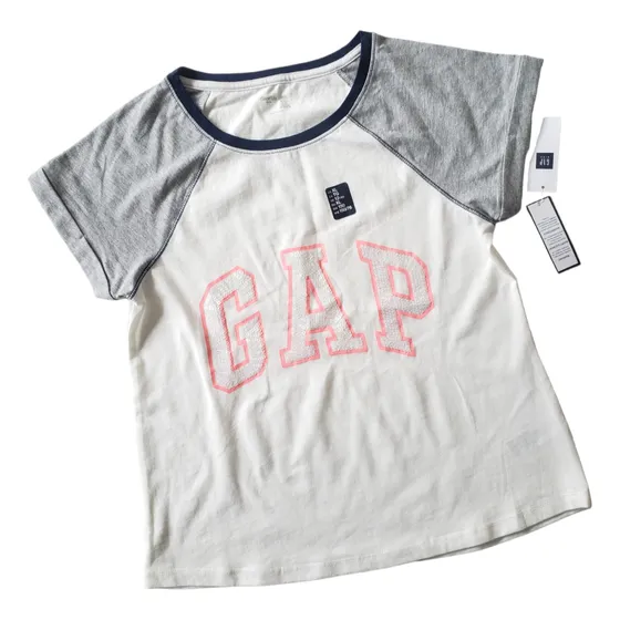 Remera Gap Niña Manga Corta Blanco Gris 12 Años 