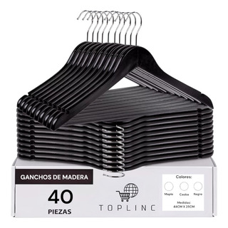 40 Ganchos De Madera Para Ropa Antideslizantes Premium Negro 40 Ganchos De Madera Para Ropa Antideslizantes Premium Negro