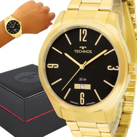Relógio Technos Masculino Dourado Original Garantia De 1 Ano Dourado Preto