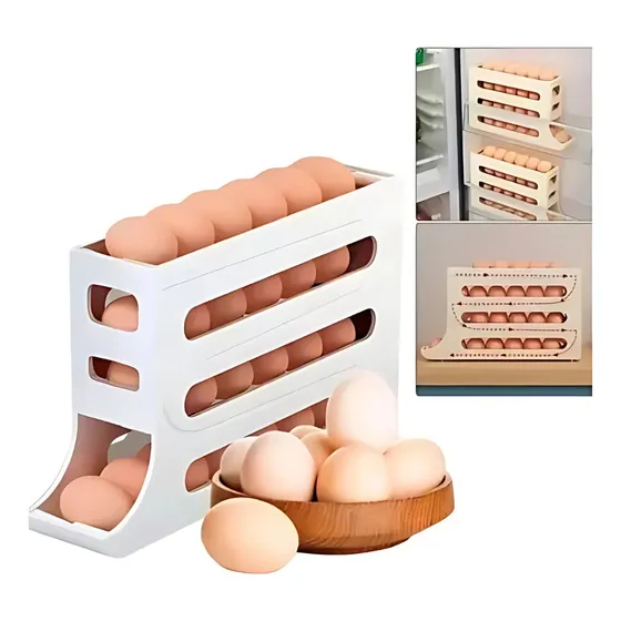 Huevera Deslizante 4 Niveles Plastica Blanca Mesada Heladera
