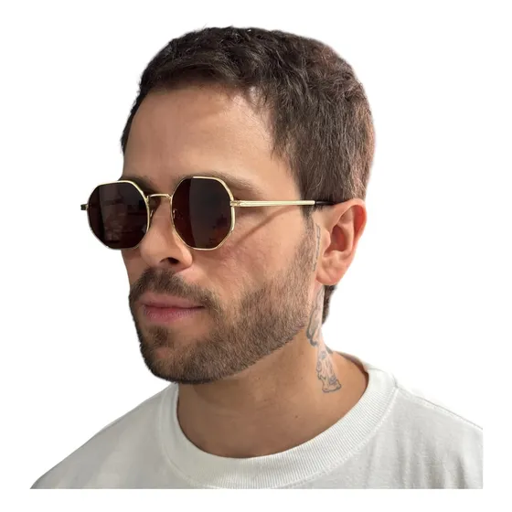 Oculos De Sol Octagonal Unissex Hexagonal Clássico Retro