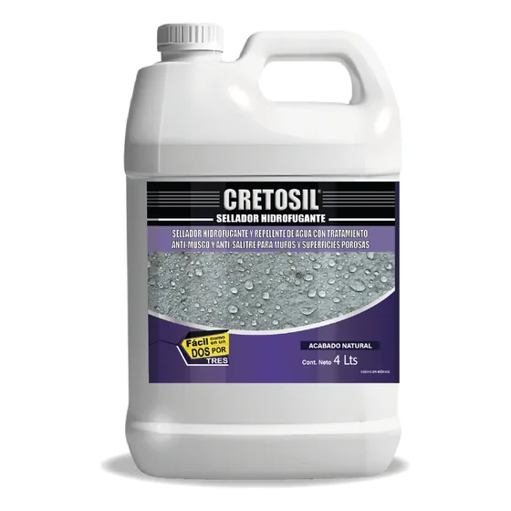 Cretosil Sellador Hidrofugante 4 Lts Repelente De Agua Y Humedad Con Tratamiento Anti-musgo Y Anti-salitre Acabado Natual - Para Muros Y Superficies De Concreto, Cantera, Barro, Teja, Ladrillo, Yeso