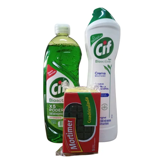 Kit 4 Limpieza Cocina Cif Detergente Y Cremoso+esponja