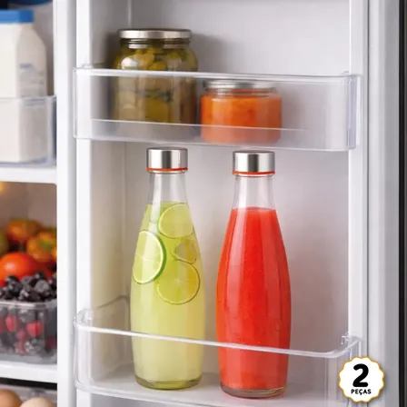 Garrafa Vidro 1L Tampa Inox Oliveira Casa - 2 Peças Ideal Geladeira
