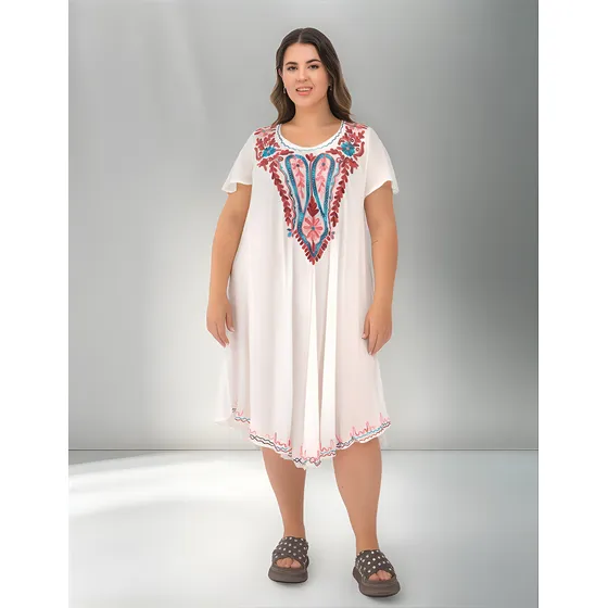 Vestido Hindu Blanco Mujer Bambula Elegante Talle Grande