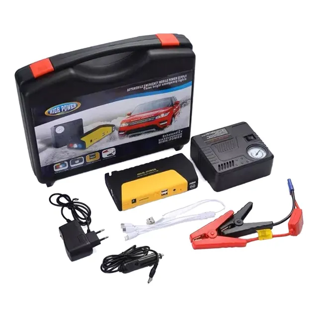 Arrancador Auto Moto Cargador Batería Portátil + Compresor