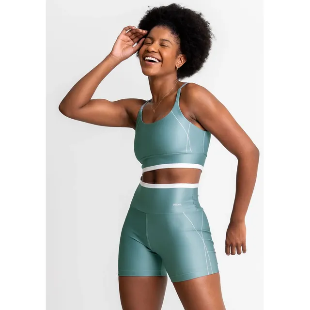 Conjunto Feminino Academia Shorts E Top Alcinha Fitness Verde Liso P