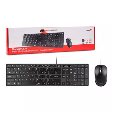 Combo Mouse y teclado Ultradelgado Genius Slimstar C126 Conexion Usb Negro, en español