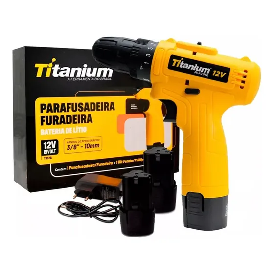 Parafusadeira 12v 1350rpm 3/8  2x1.2ah Com Maleta Titanium
