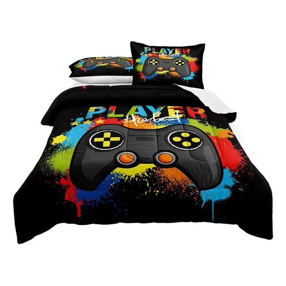 Lris Bedding Gamer Comforter Set Queen Size For Boys Kids Zd
