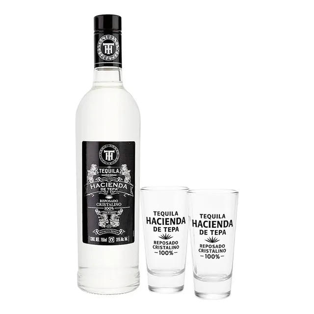 Tequila Hacienda De Tepa Reposado Cristalino + 2 Tequileros