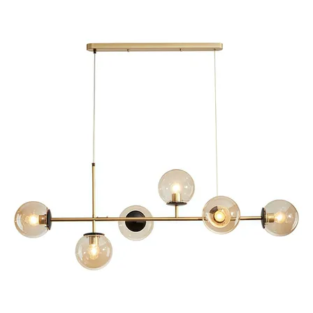 Lustre Luminária Teto Moderno Lâmpadas Sala 6 Globos 3cores 127/220v Dourado