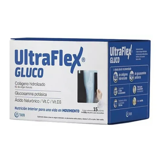 Ultraflex Gluco Colágeno Glucosamina Ácido Hialurónico 15 U Sabor Vainilla