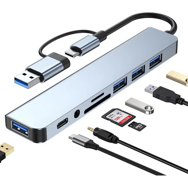 Hub Usb C De 8 Puertos, Adaptador Multipuerto Tipo C, Divisor Usb 3.0 Portátil Ultrafino Usb C Dock Para Macbook, Mac Pro, iMac, Surface Pro, Xps, Pc, Flash Drive, Mobile Hdd