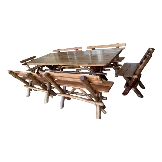 Mesa De Quincho Rustica 2mts X 90cm Con 6 Bancos Marrón
