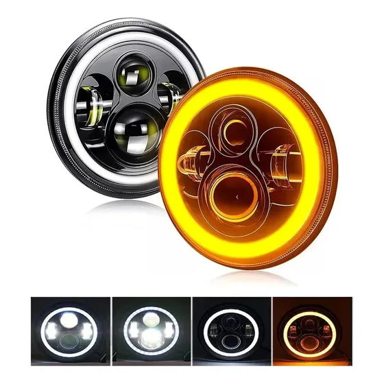 Par 7'' Faro H4 Led Redondo Ojo Ángel Wrangler Jeep Vocho