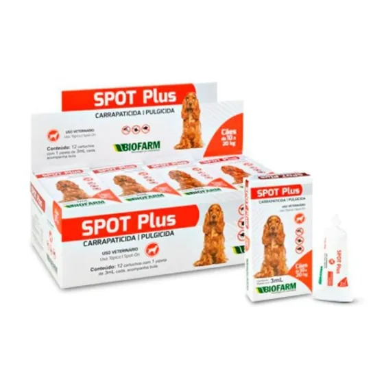 Spot Plus 3ml Cães 10kg 20kg Carrapaticida Biofarm Original
