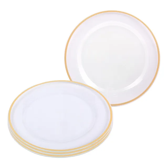 Conjunto Com 4 Pratos Rasos Em Vidro 27 Cm Golden Lines