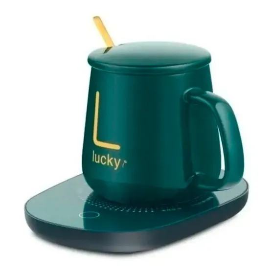 Taza Con Calentador Eléctrico 55°c Tazón Para Café Té Leche Color Verde